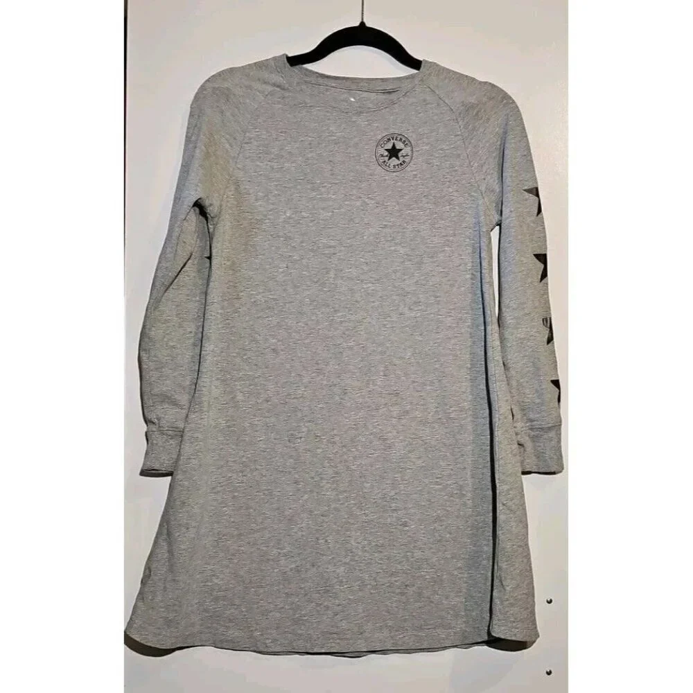 Converse Girls Size L Dark Gary Heather Long Sleeve Shirt Dress